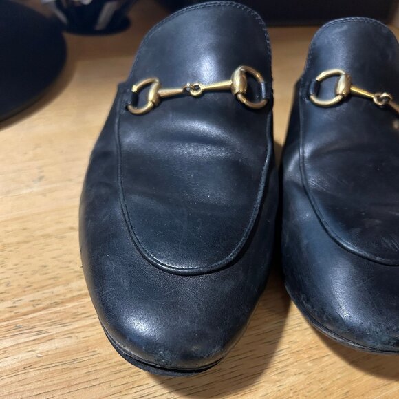 Authentic Gucci Princetown Black Leather Horsebit Slip-On Slide Mule 38.5 US/8.5 - Picture 11 of 16